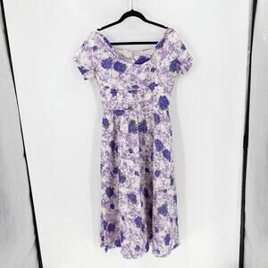 Vintage Eleanor Green 50s purple floral dress rockabilly cottagecore classic